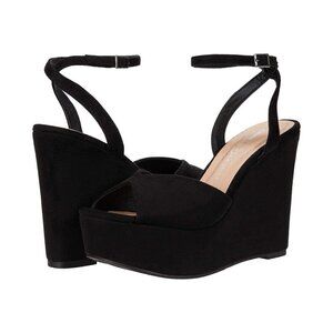 CHINESE Laundry "Erga" Wedge Suede Black Sandals Womens Size 8.5 New